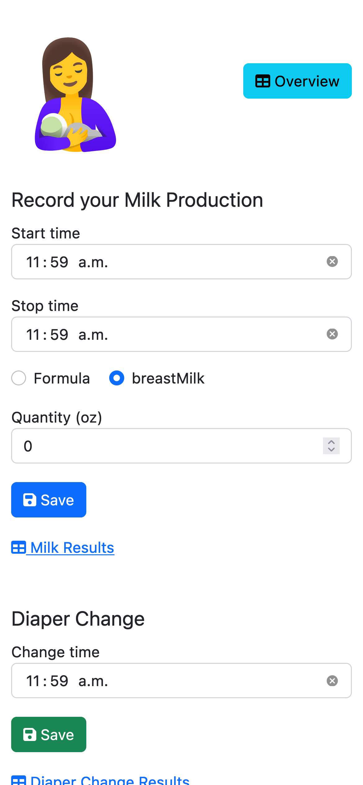 bebe.report screenshot showing baby tracking details and routine records